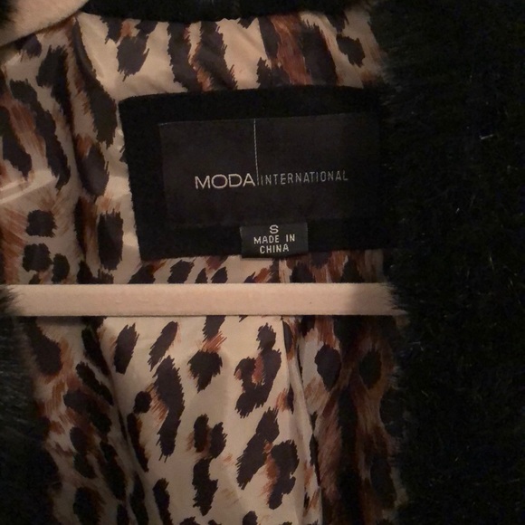 moda international coat black leather faux fur s - Picture 4 of 8